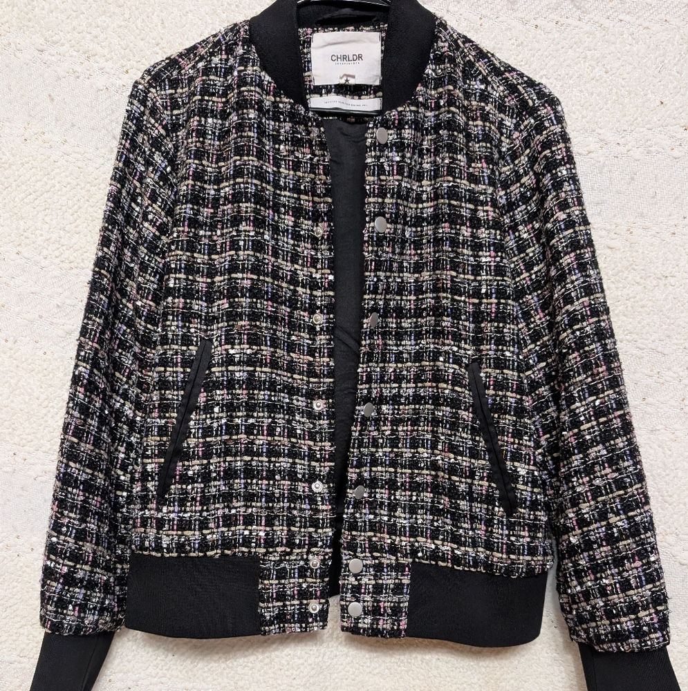 Chrldr Black Tweed Jacket, Boucle Varsity Jacket